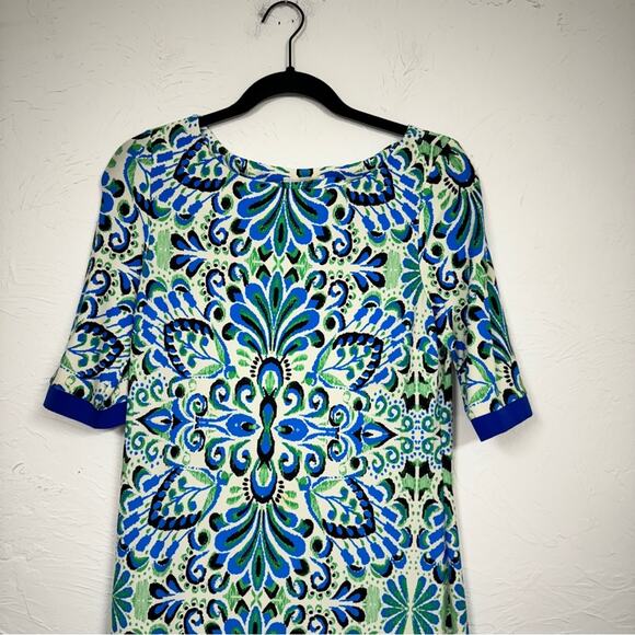 Eliza J Blue Paisley Sheath Dress Womens 4 Mini 3/4 Sleeve Preppy Office Work - Picture 2 of 9